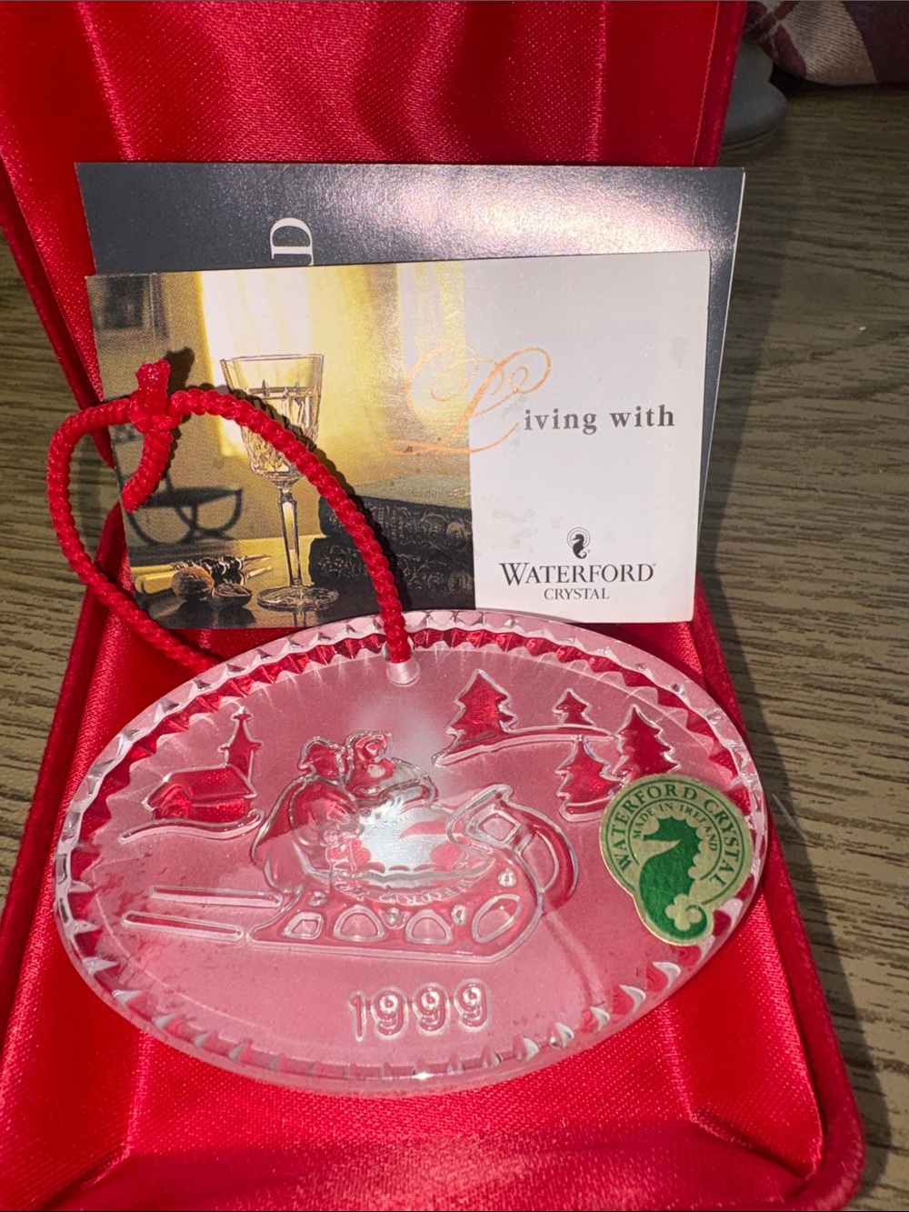 Waterford Crystal Clear Ornament with Red Accents